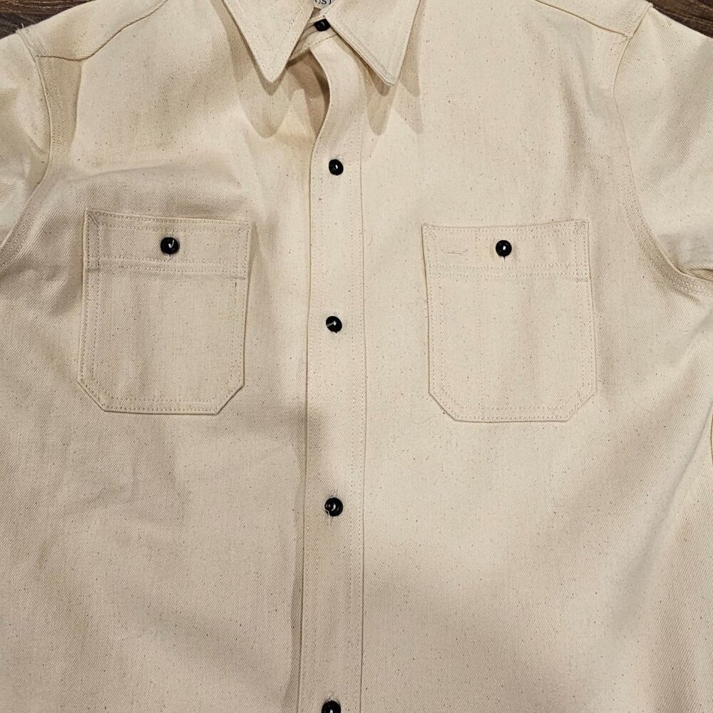 Gustin 12oz Cone Mills Heavweight natural/Ecru selvedge shirt XXL Slim Fit - Picture 8 of 10